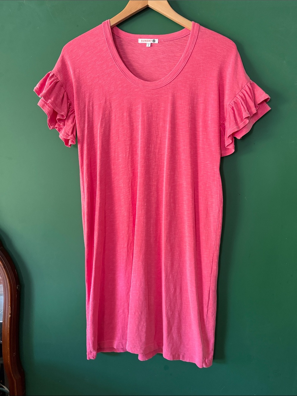 Sunday Cassiano Hot Pink T-shirt Ruffle Sleeve Womens 0 Dress Beach Vacation Chi